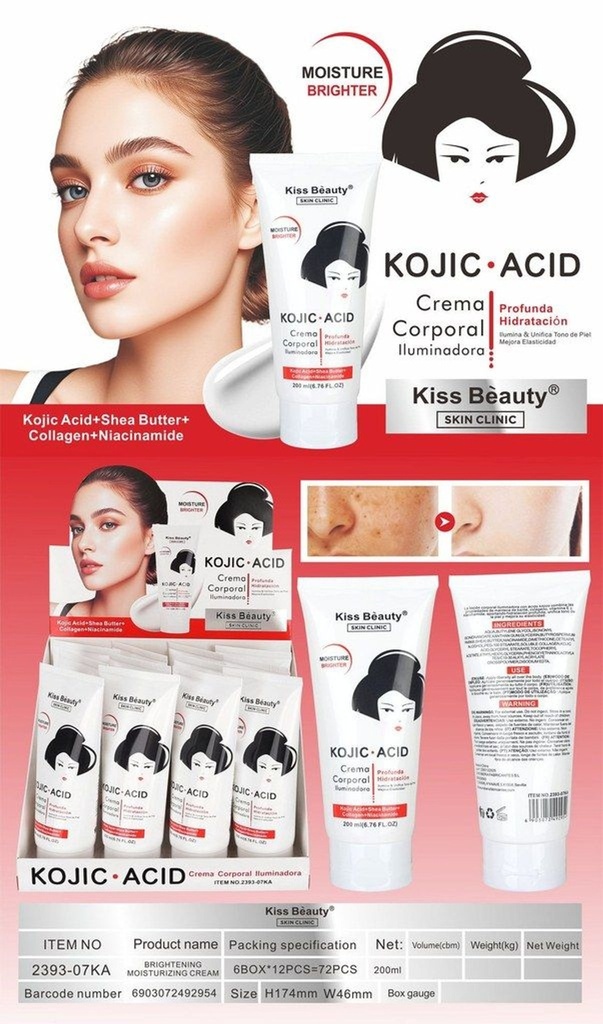 Crema Kojic Acid corporal iluminadora 200ml 12 unidades K.Beauty - Cuidado personal y tratamientos
