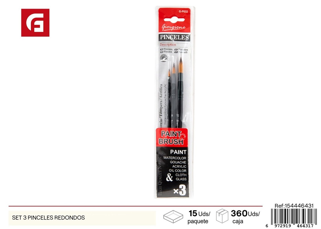 Set de 3 pinceles redondos - Materiales de arte y dibujo
