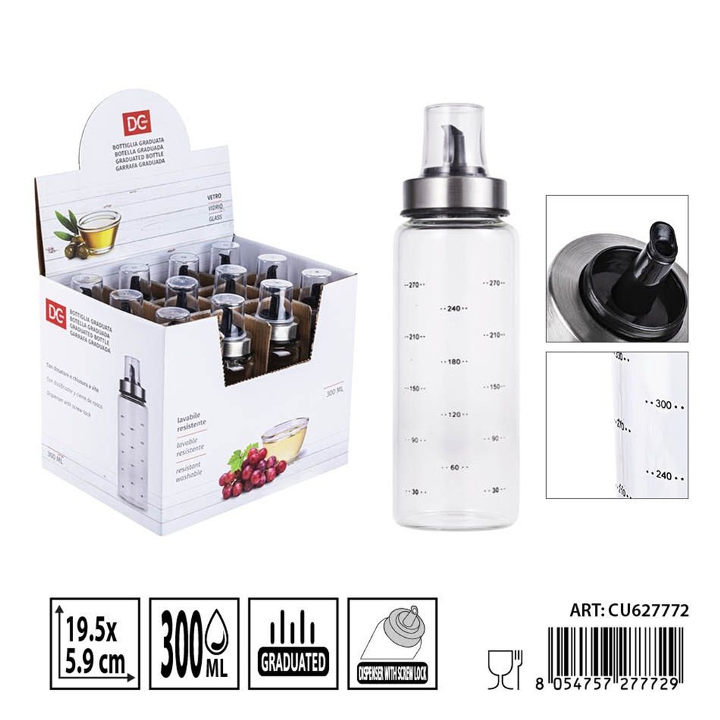 Botella graduada de vidrio 5.9x19.5 cm 300 ml - Accesorios de cocina