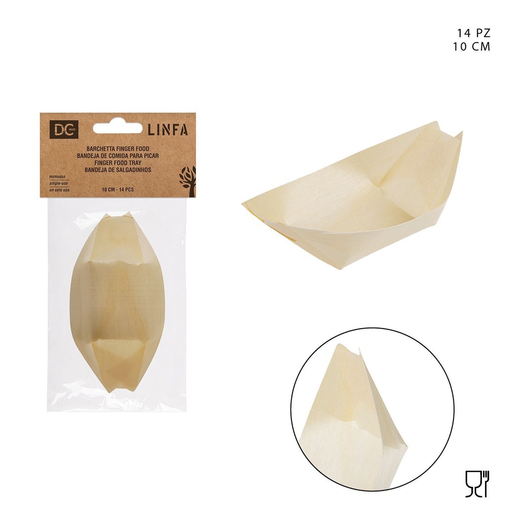 Barquitos de madera para aperitivos 10 cm - Accesorios de cocina desechables (14 piezas)