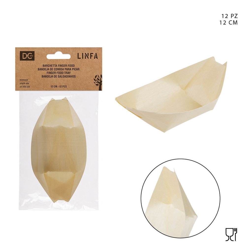 Barquitos de madera para aperitivos 12 cm - Accesorios de cocina desechables (12 piezas)