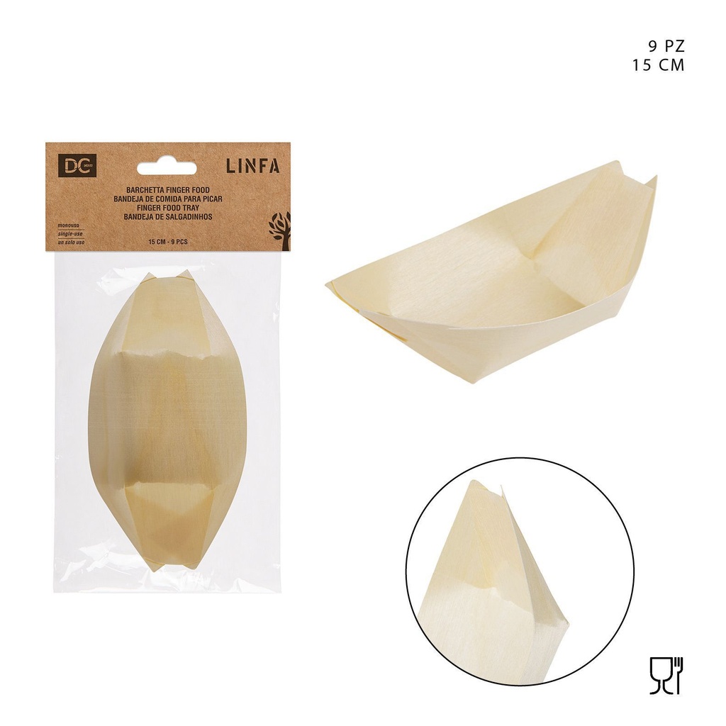 Barquitos de madera para aperitivos 15 cm - Accesorios de cocina desechables (9 piezas)