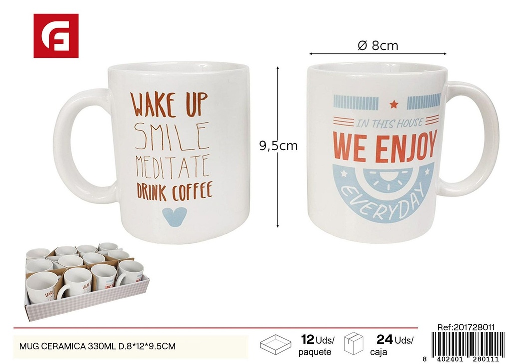 Taza de cerámica 330 ml diámetros 8x12x9.5 cm - Vajilla y menaje del hogar