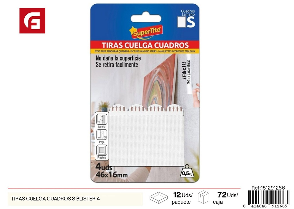 Tiras para colgar cuadros blister 4 unidades - Ferretería y organización