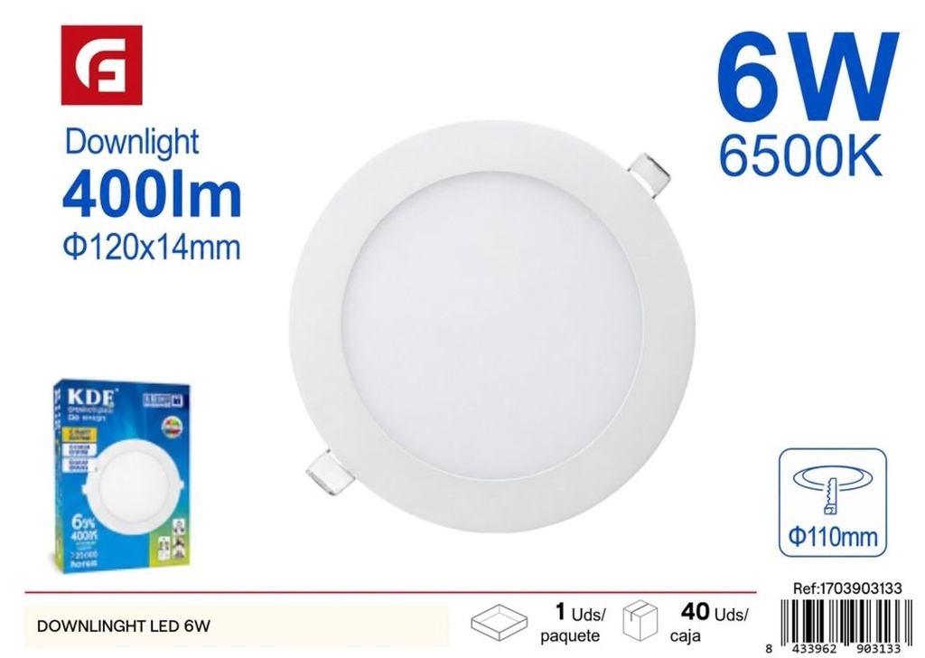 Downlight LED 6W luz fría - Iluminación LED y paneles de luz