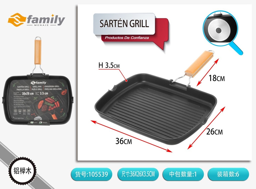 Sartén grill 36cm - Utensilios de cocina y sartén