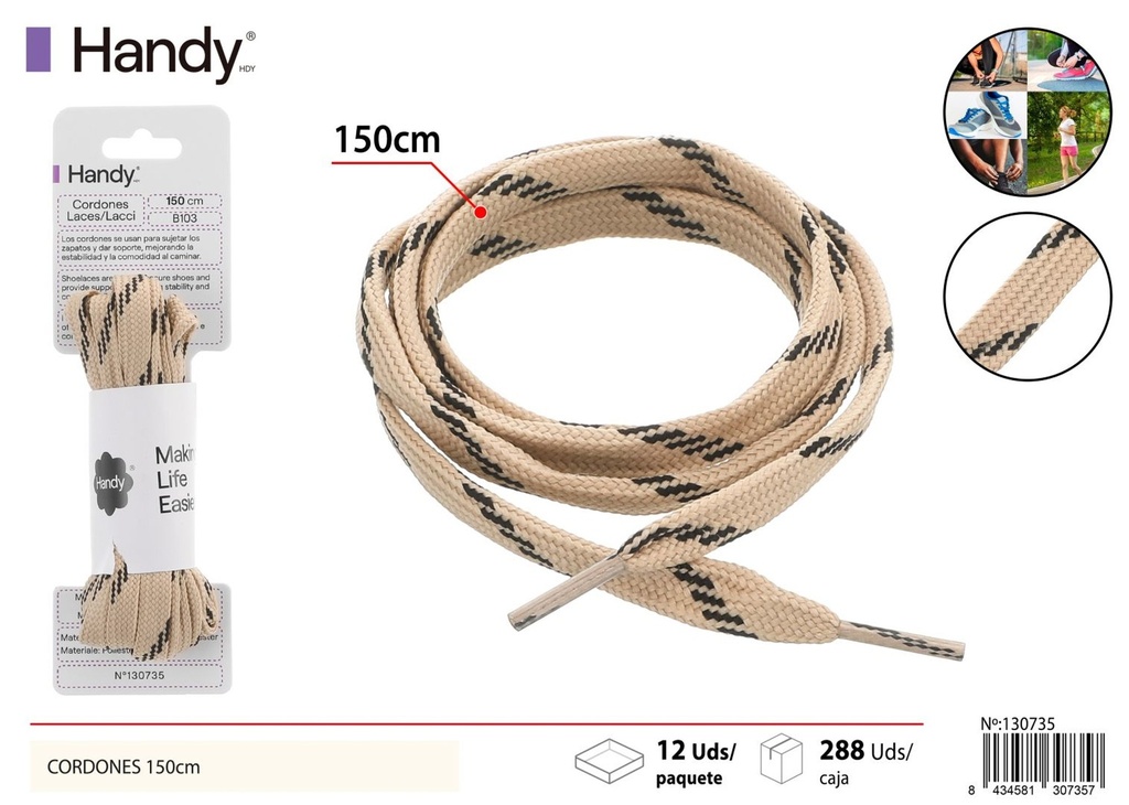 Cordones de zapatos de 150cm en color caqui con negro B103 - Accesorios de calzado