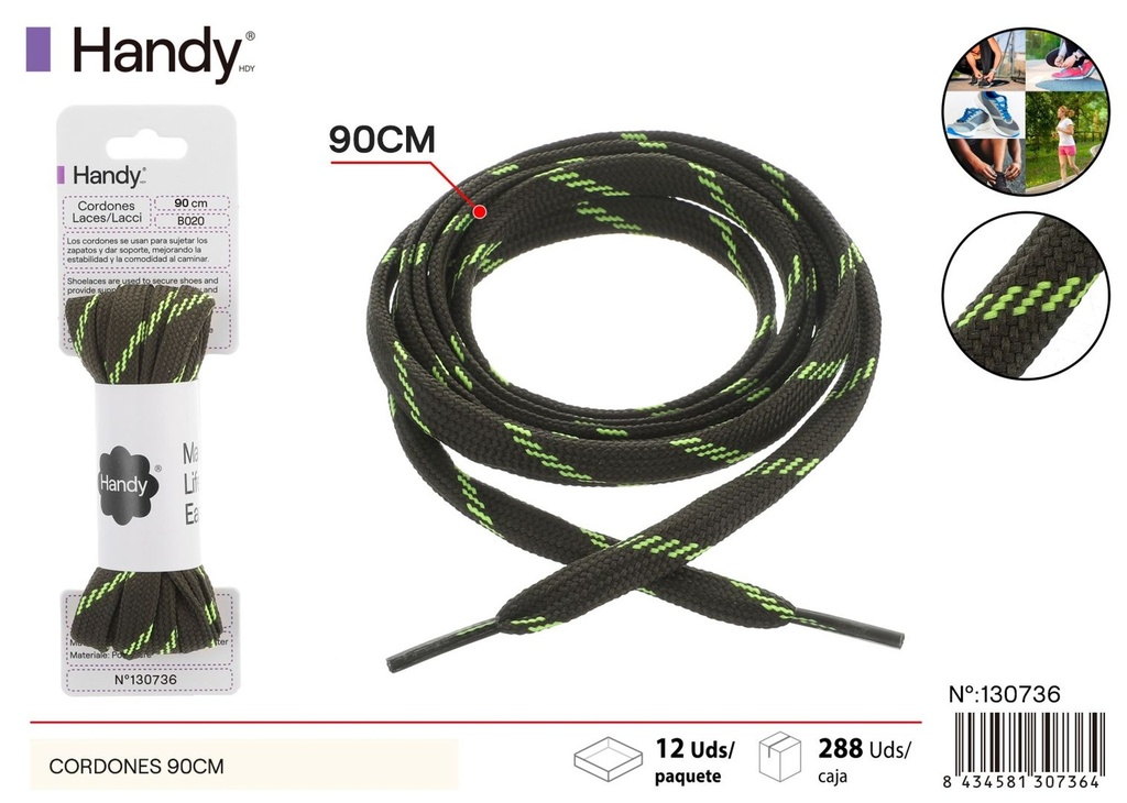Cordones de zapatos de 90cm en color verde militar con verde fluorescente B020 - Accesorios de calzado