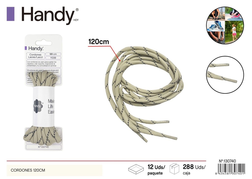 Cordones de zapatos redondos de 120cm en color caqui con negro Y081 - Accesorios de calzado