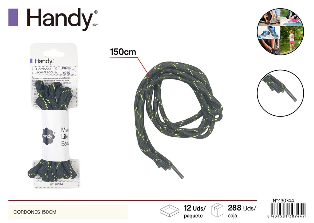Cordones de zapatos redondos de 150cm en color verde militar con verde fluorescente Y126 - Accesorios de calzado