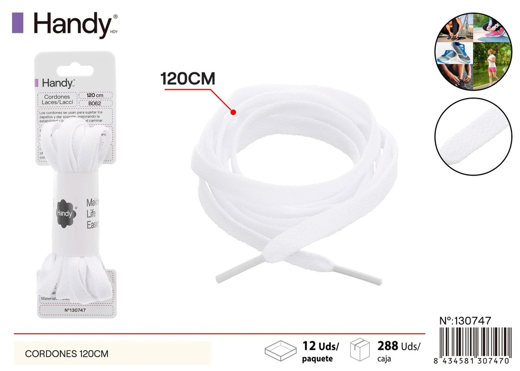 Cordones planos de 120cm en color blanco B062 - Accesorios de calzado