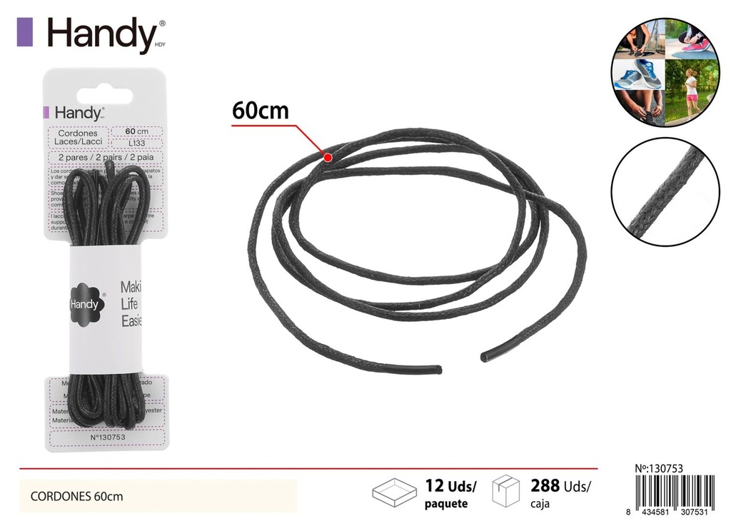 Cordones de cera de 60cm en color negro L133 - Accesorios de calzado