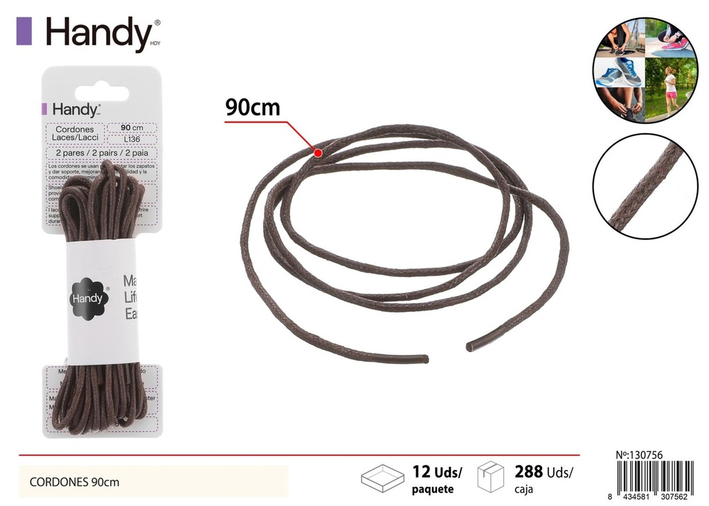 Cordones de cera de 90cm en color marrón L136 - Accesorios de calzado