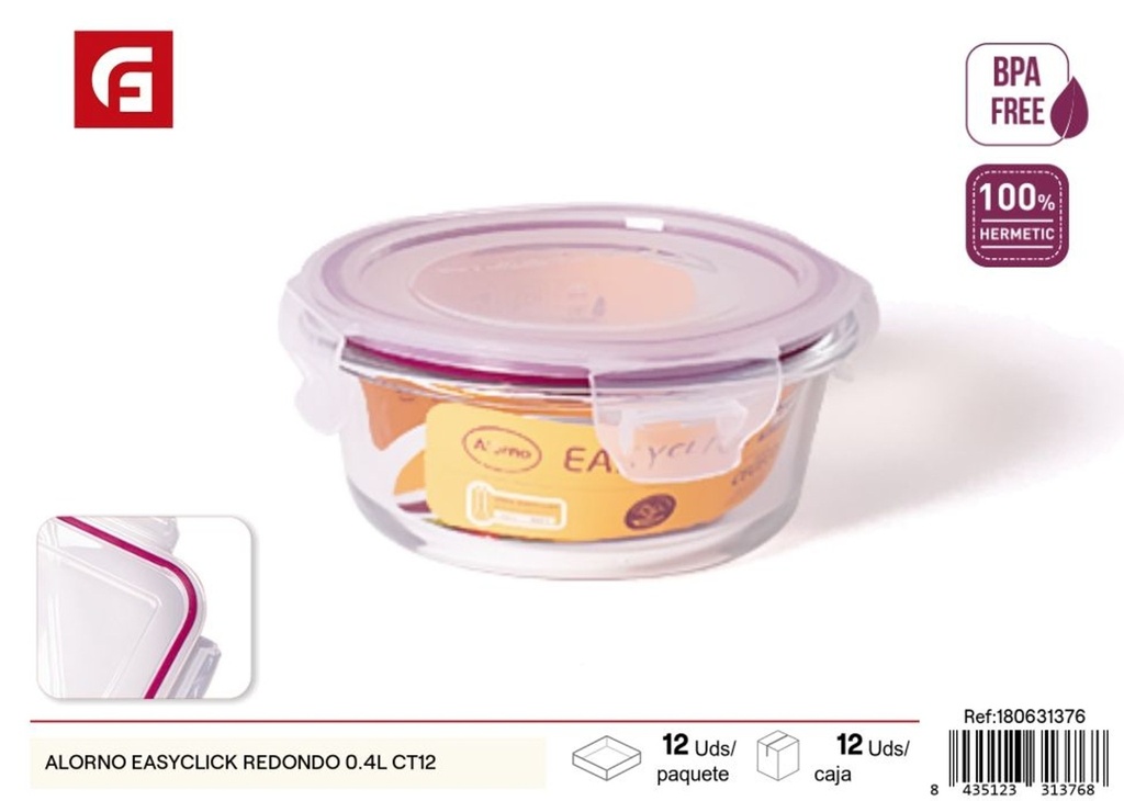 Tarro hermético redondo ALORNO EASYCLICK de 0.4L (CT12) - Almacenamiento de alimentos