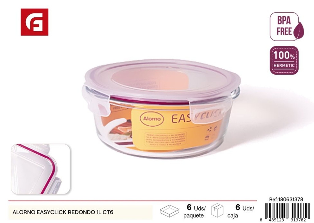 Tarro hermético redondo ALORNO EASYCLICK de 1L (CT6) - Almacenamiento de alimentos
