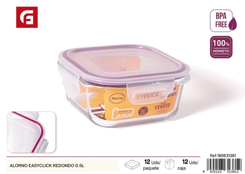 Tarro hermético redondo ALORNO EASYCLICK de 0.5L - Almacenamiento de alimentos