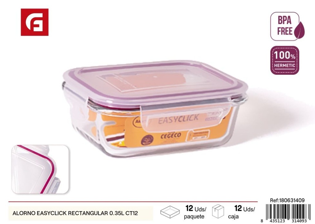 Tarro hermético rectangular ALORNO EASYCLICK de 0.35L (CT12) - Almacenamiento de alimentos