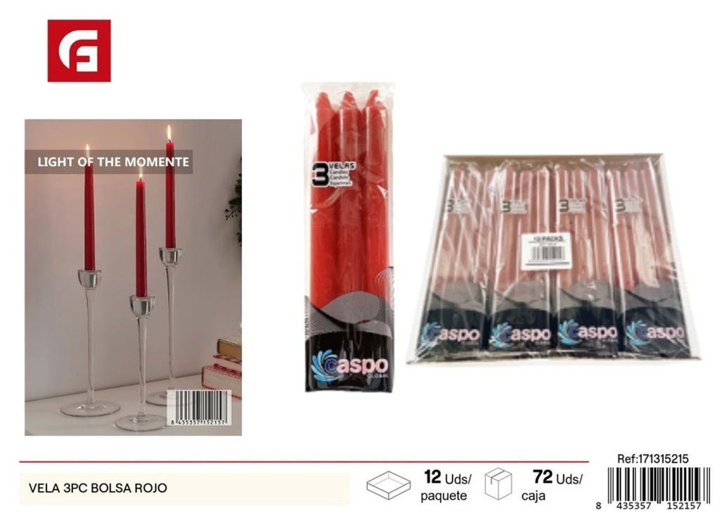 Vela aromática en bolsa roja (3 piezas) - Ambientadores y velas