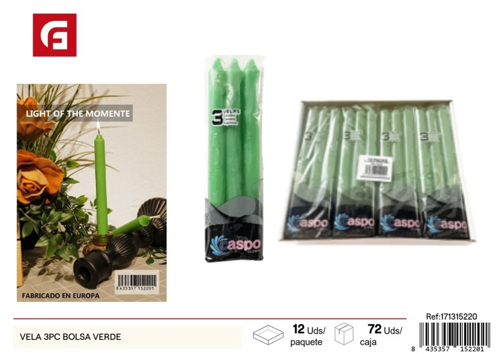 Vela aromática en bolsa verde (3 piezas) - Ambientadores y velas