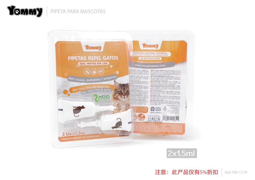 Pipeta insecticida para gatos (2 unidades) - Antiparásitos para felinos