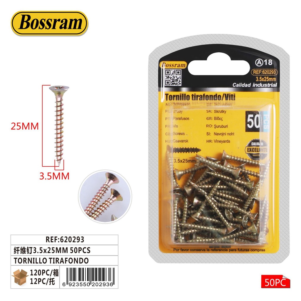 Tornillo tirafondo de fibra 3.5x25mm 50pcs para sujeción