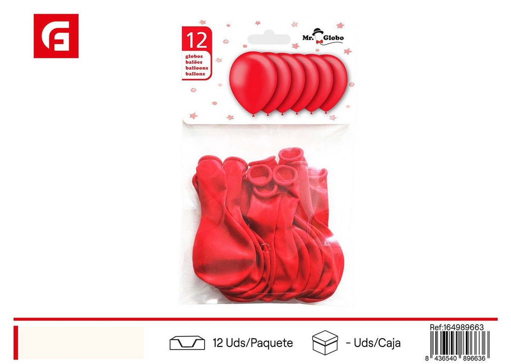 Bolsa de 12 globos rojos - Artículos de fiesta