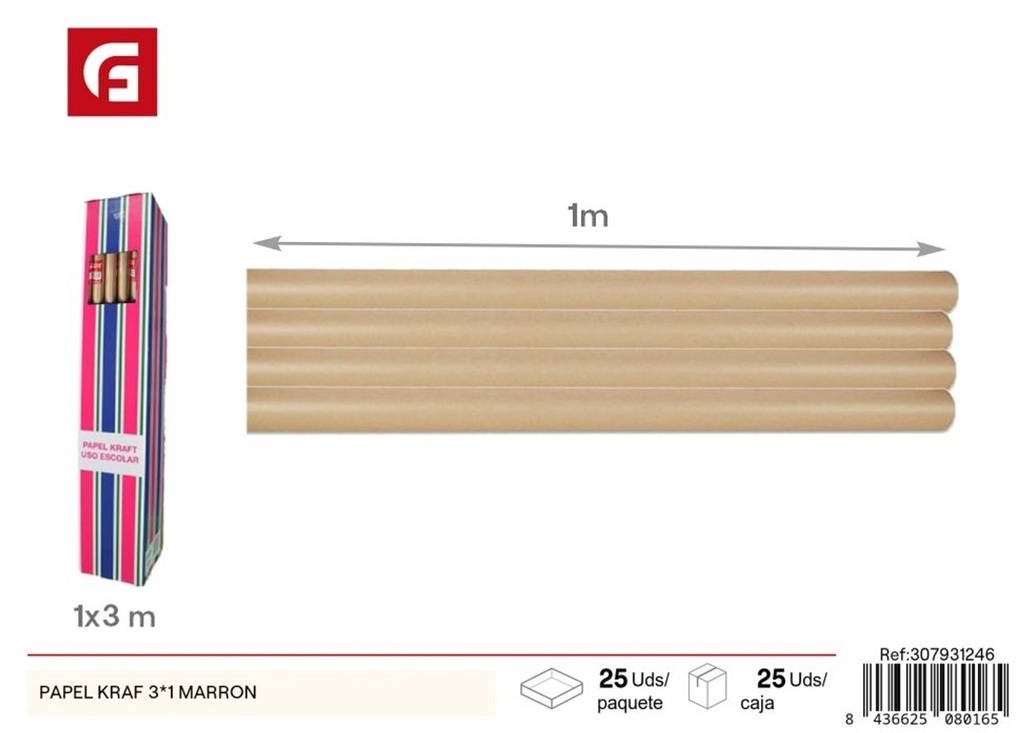 Papel kraft 3*1 marrón - Materiales para regalos y papel de envoltura