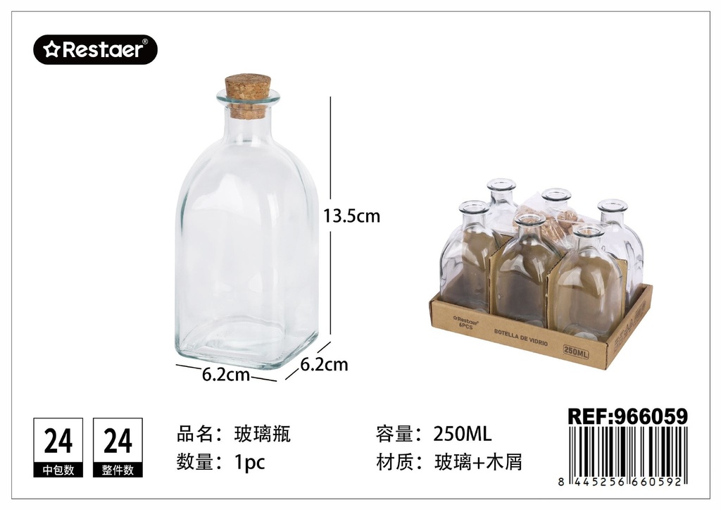 Botella de vidrio cuadrada 250 ml - Artículos de uso diario