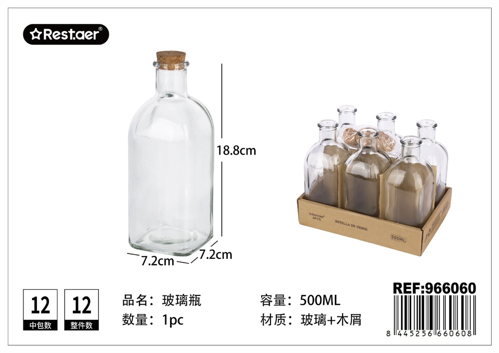 Botella de vidrio cuadrada 500 ml - Artículos de uso diario