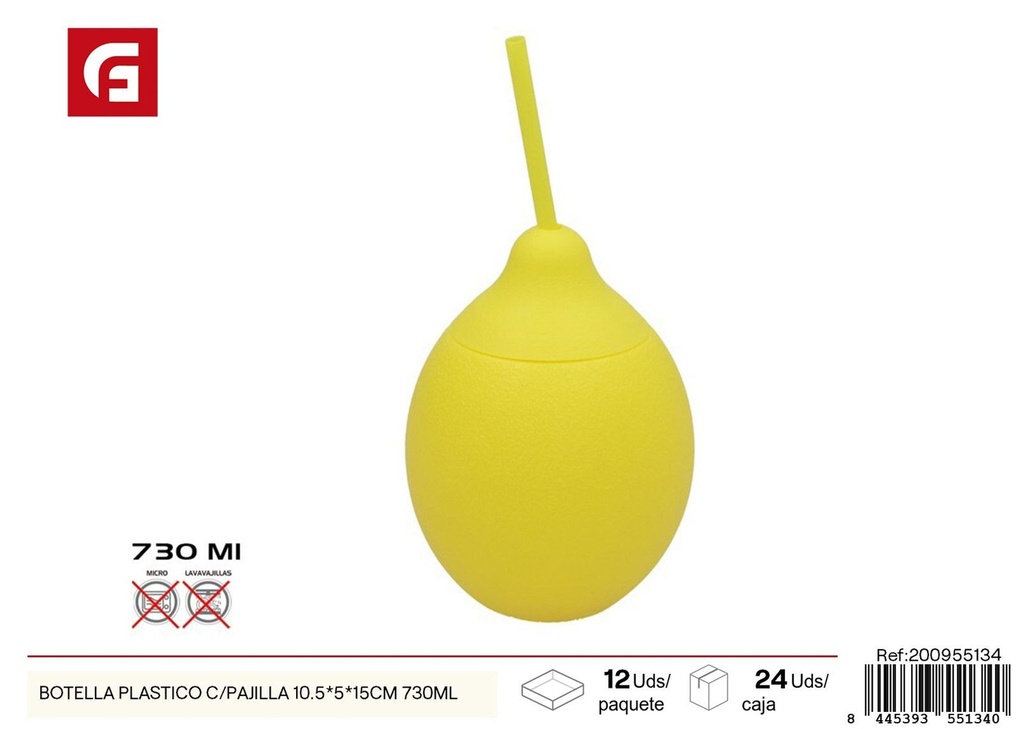 Botella de plástico con pajita 730ml 10.5x5x15cm - Envases de cocina