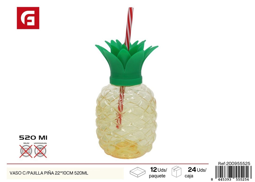 Vaso con pajita Piña 520ml 22x10cm - Accesorios de cocina