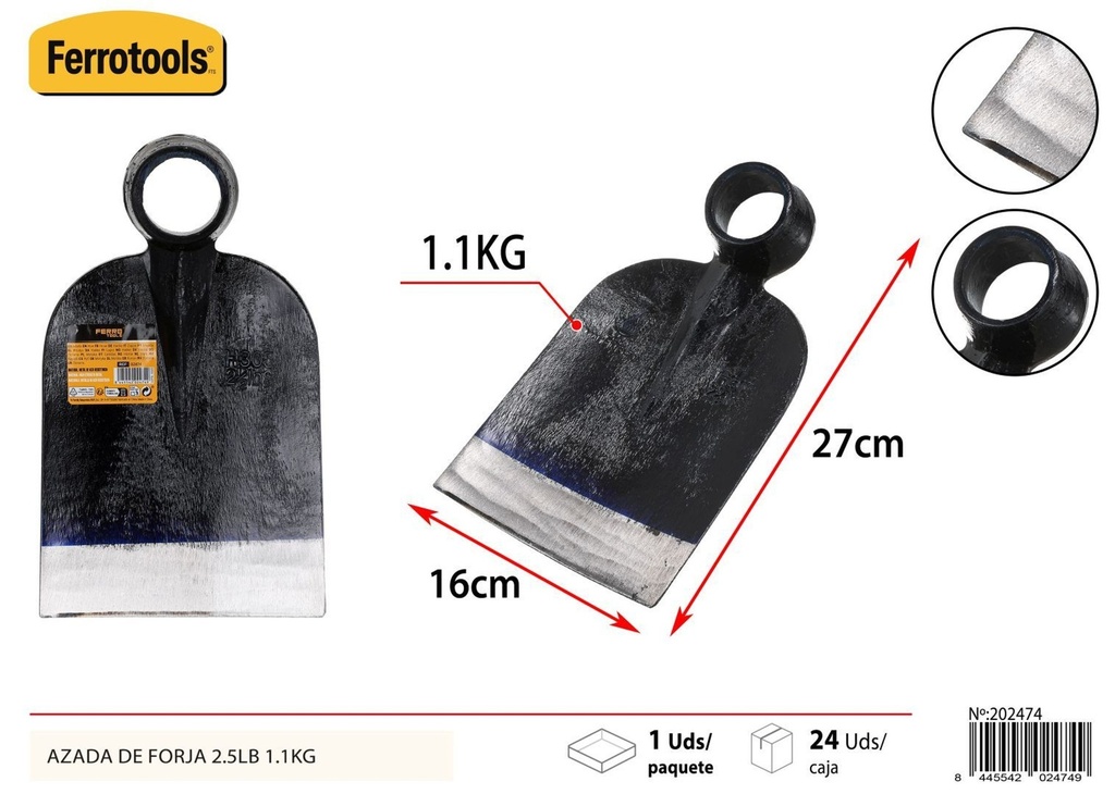 Azada de forja 1.1 kg 27x16 cm - Herramientas de jardinería