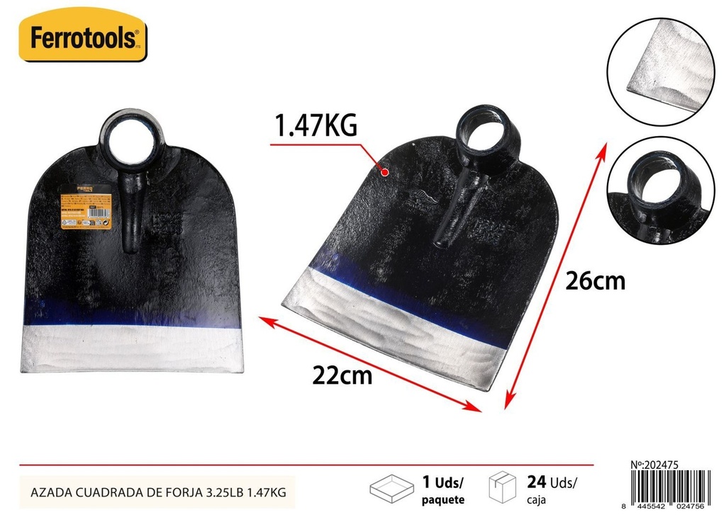 Azada cuadrada de forja 1.47 kg 22x26 cm - Herramientas de jardinería