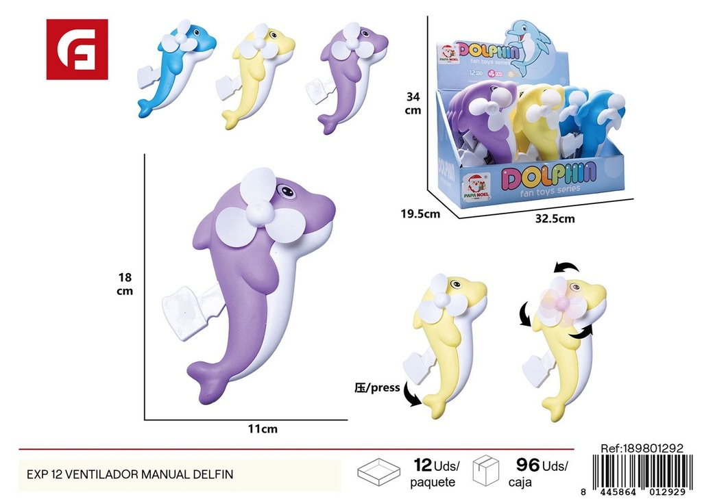 Ventilador manual delfín (pack de 12) - Juguetes y entretenimiento 