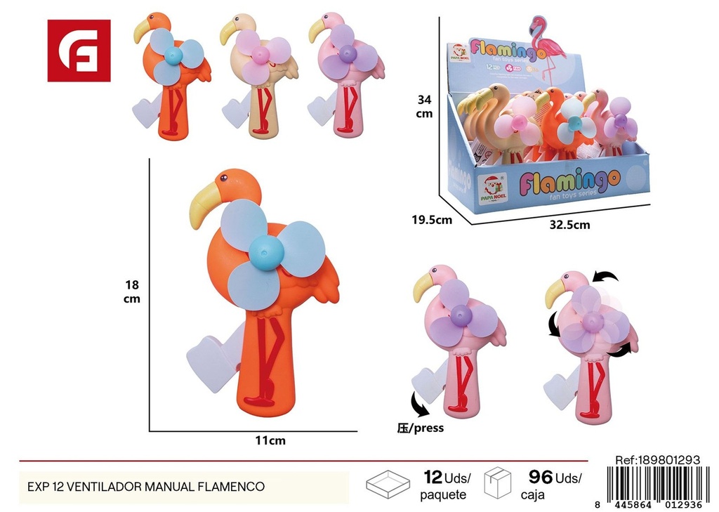 Ventilador manual flamenco (pack de 12) - Juguetes y entretenimiento 