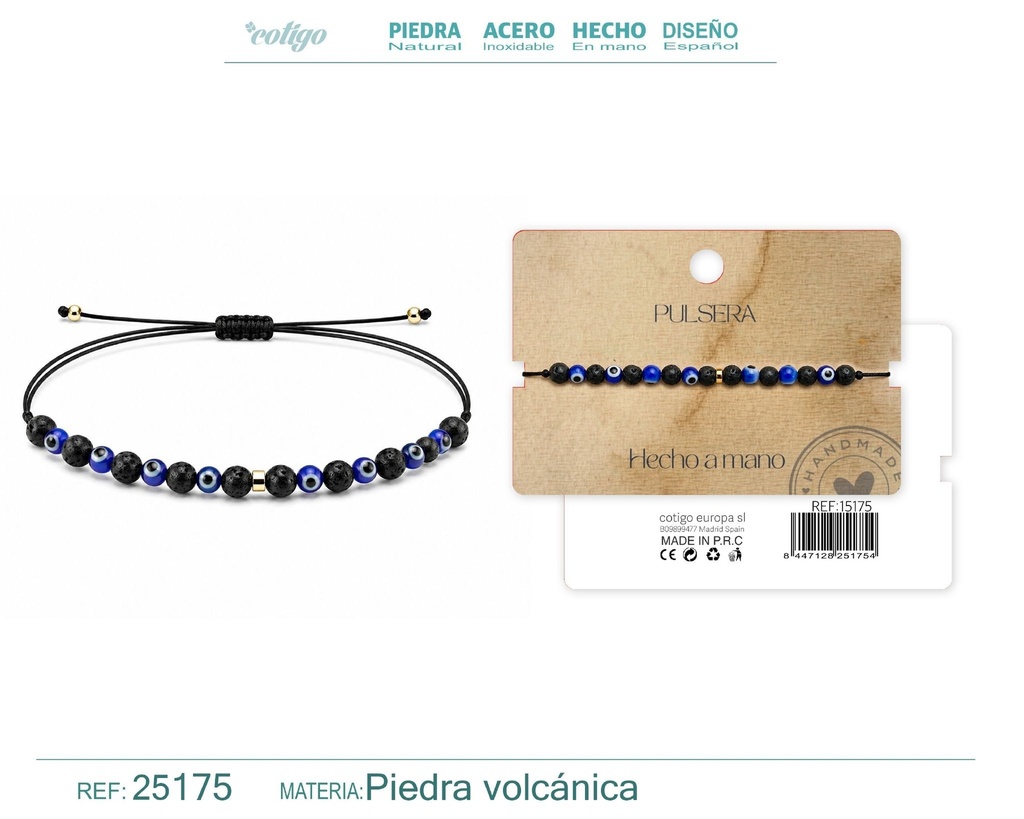 Pulsera de piedra volcánica hecha a mano - Joyería de piedras