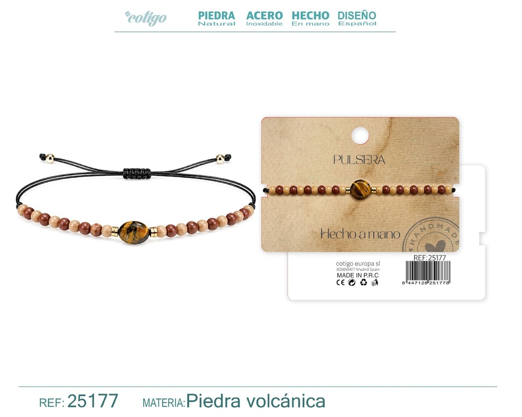 Pulsera de piedra volcánica hecha a mano - Joyería de piedras