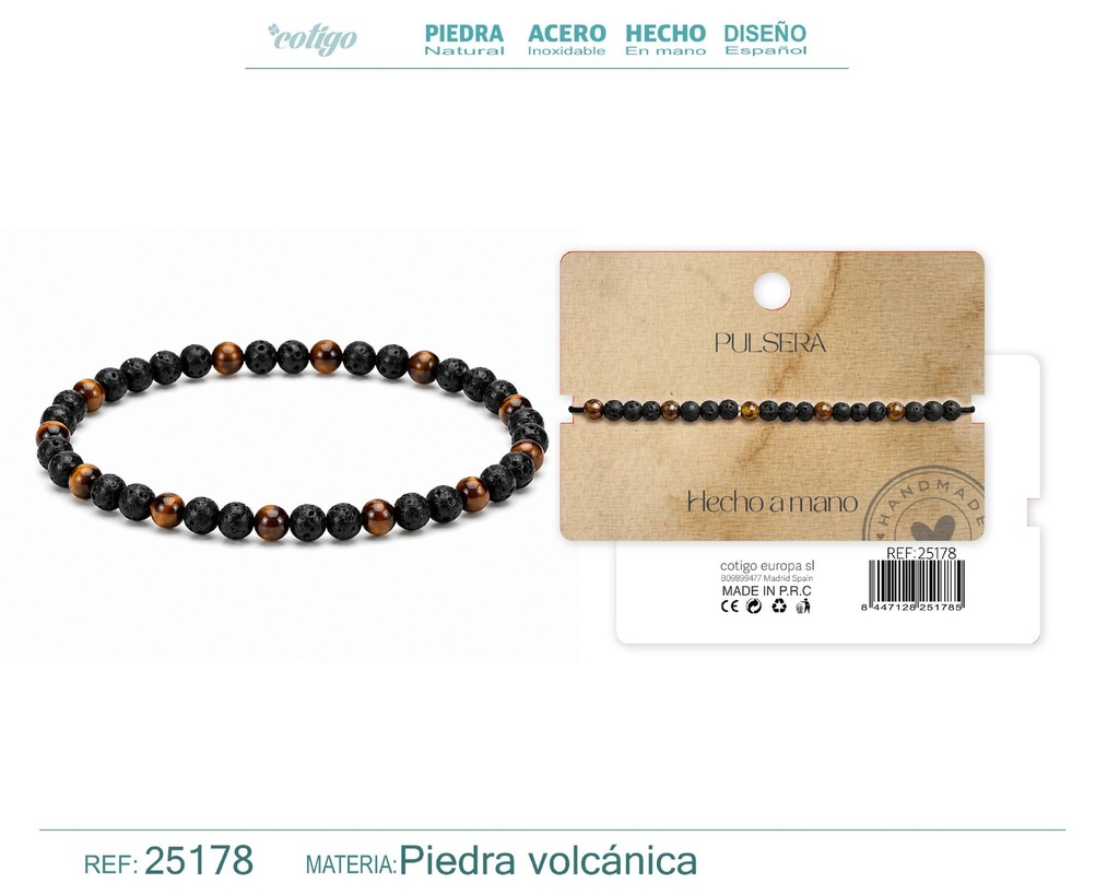Pulsera de piedra volcánica hecha a mano - Joyería de piedras