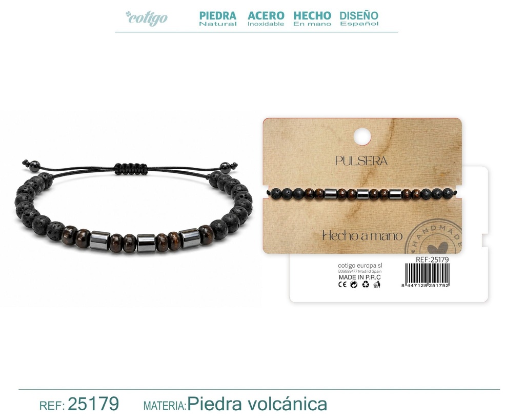 Pulsera de piedra volcánica hecha a mano - Joyería de piedras