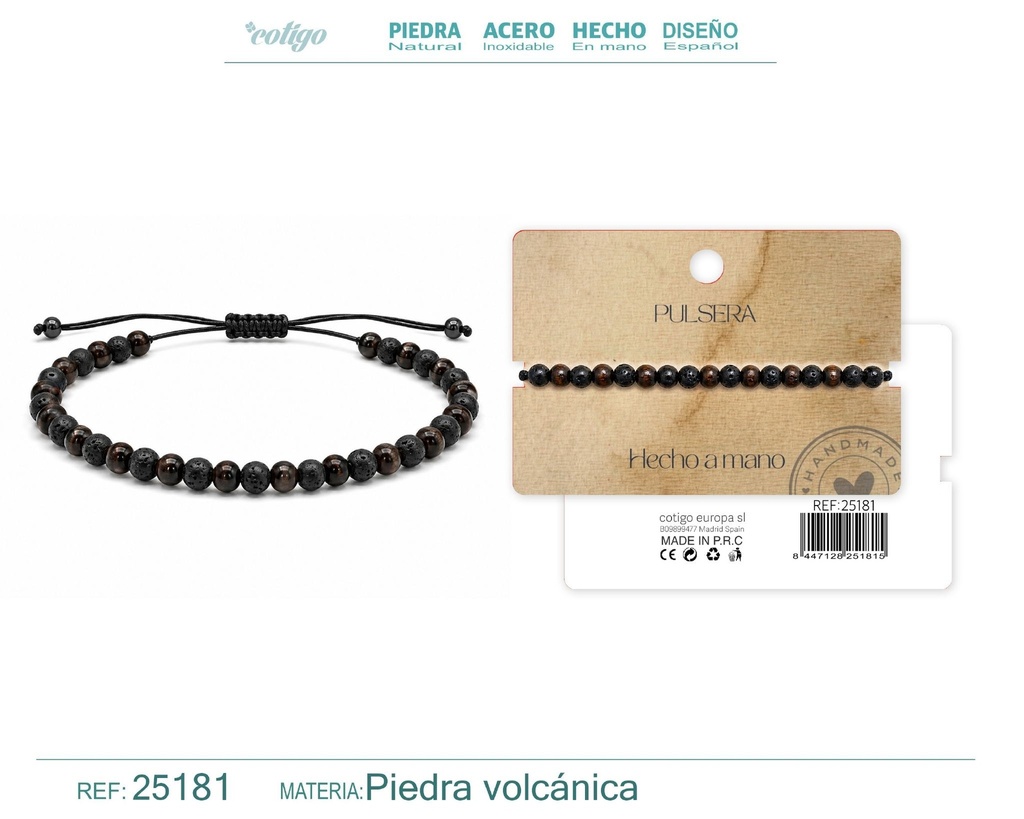 Pulsera de piedra volcánica hecha a mano - Joyería de piedras