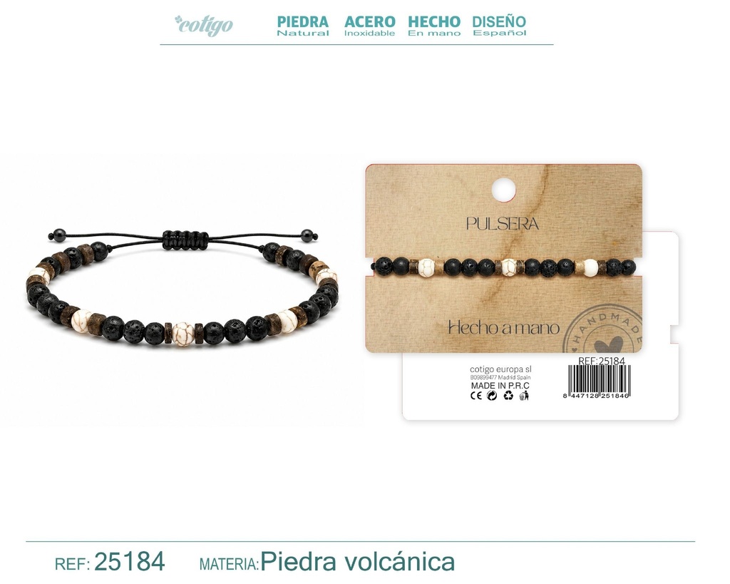 Pulsera de piedra volcánica hecha a mano - Joyería de piedras