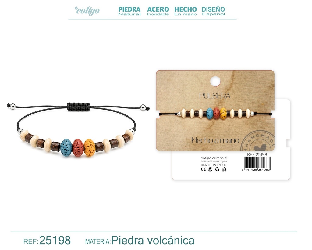 Pulsera de piedra volcánica hecha a mano - Joyería artesanal y accesorios