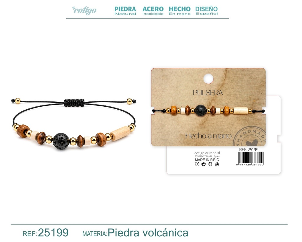 Pulsera de piedra volcánica hecha a mano - Joyería artesanal y accesorios