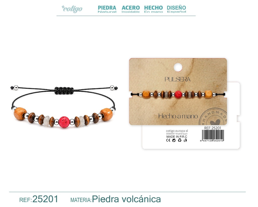 Pulsera de piedra volcánica hecha a mano - Joyería artesanal y accesorios