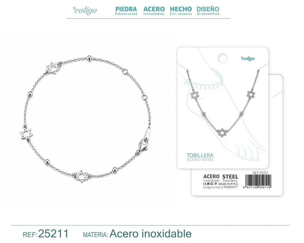 Tobillera de acero inoxidable - Joyería y accesorios