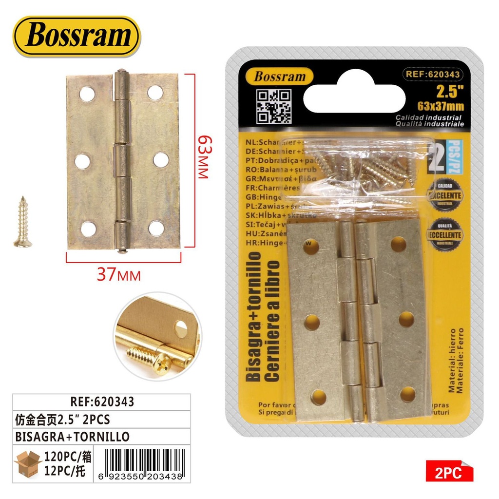 Bisagra de imitación dorada 2.5" 2pcs con tornillos