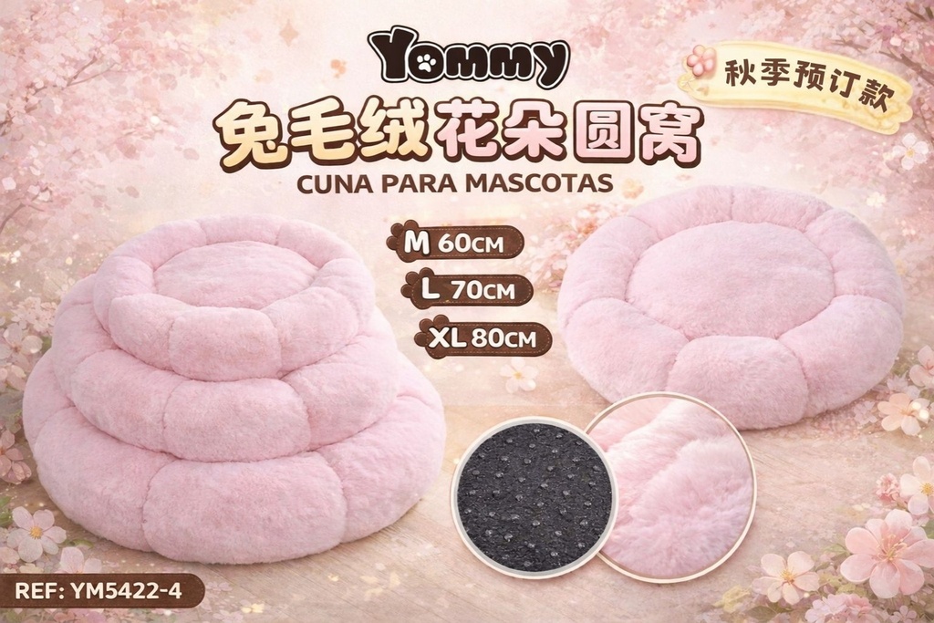 Cuna de perro de flores de pelaje de conejo color rosa - Accesorios para mascotas