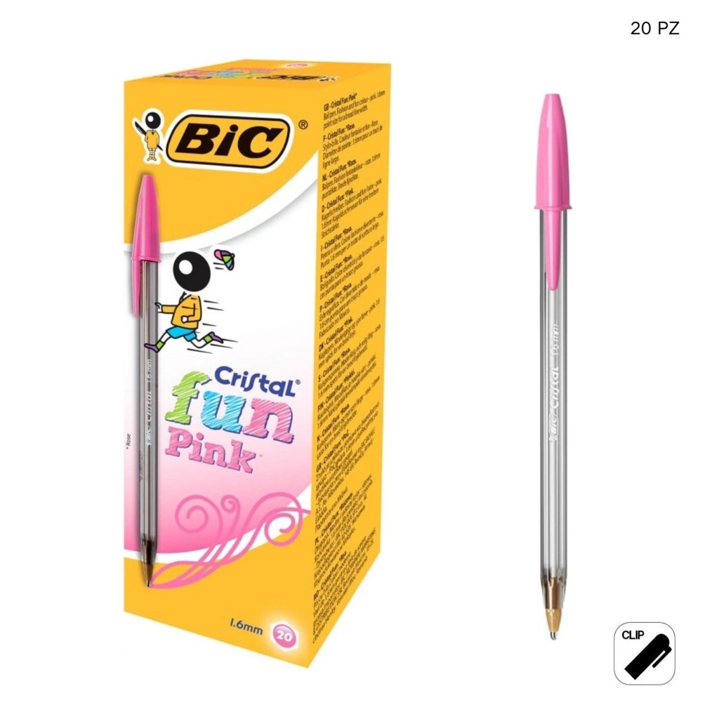 Bolígrafo BIC Crystal de 1.6 mm color rosa Caja de 20 unidades - Papelería y artículos de escritura