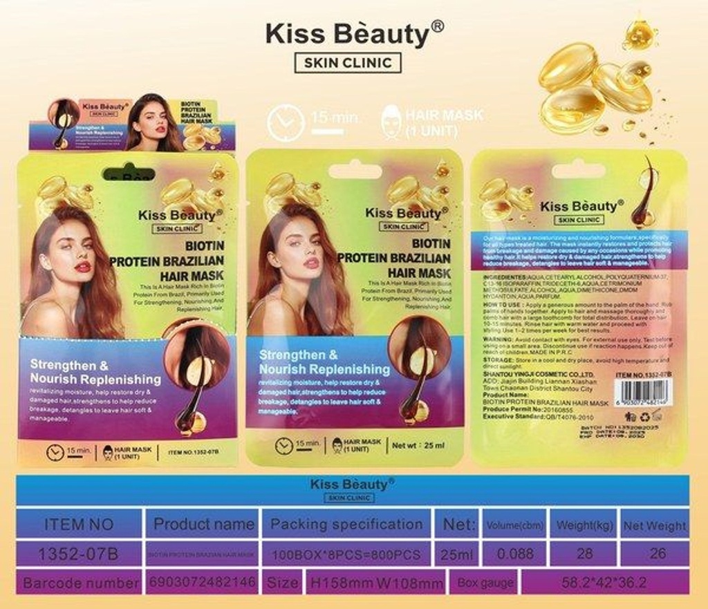 Mascarilla capilar de biotina y proteína 8/U K.B - Tratamientos faciales y cuidado capilar