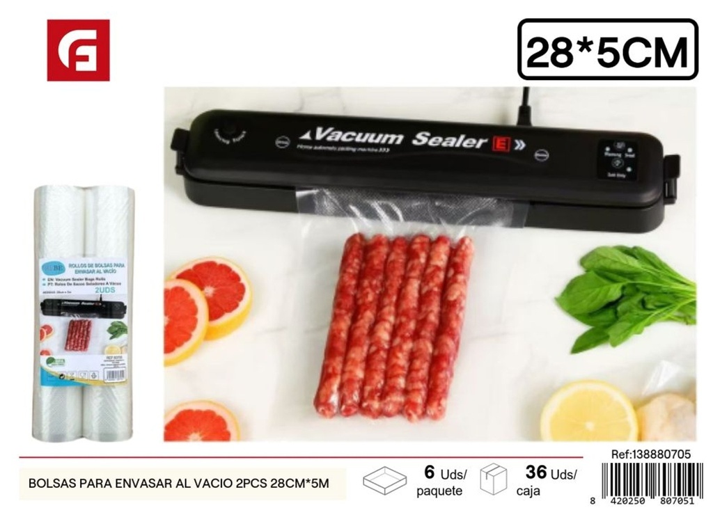 Bolsa de vacío 2 unidades 28cm x 5m - Organización y almacenamiento para el hogar